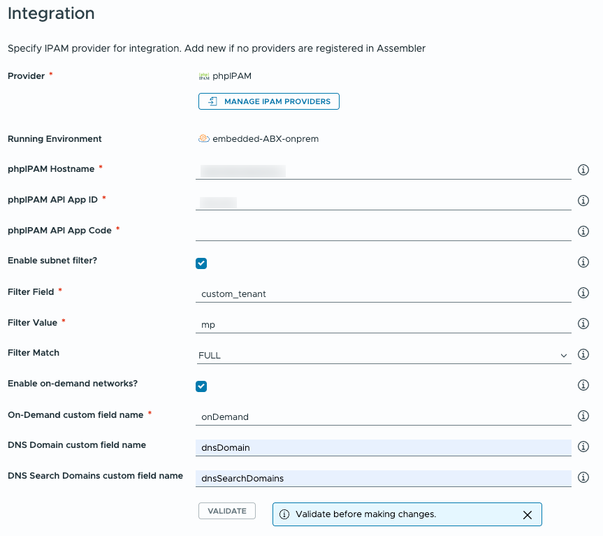 Screenshot showing the customisable integration options.